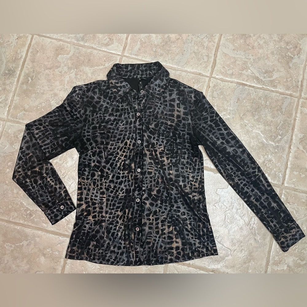 AZI Dark Leopard print button down blouse Size Small